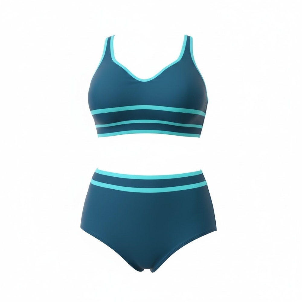 Blue One Piece Swimsuit with Mint Stripes and Classic Tank Cut